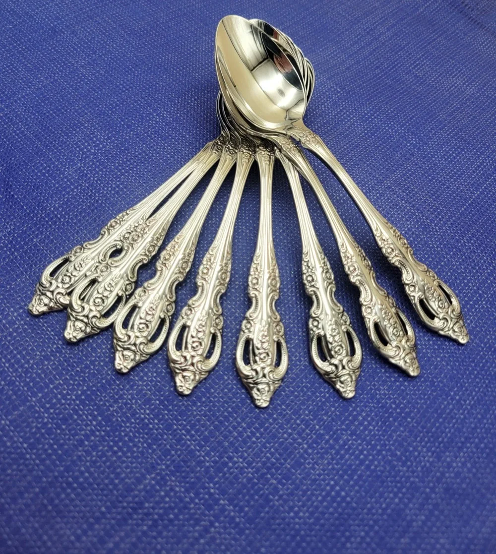 Oneida Pembrooke Renoir Set of 8 Oval Spoons Stainless Flatware 6"